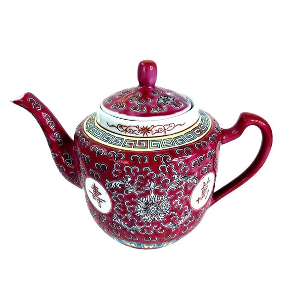 Vtg Chinese Famille Rose Porcelain Longevity Tea Set 6 Pc Jingdezhen Hand Paint - Picture 7 of 10